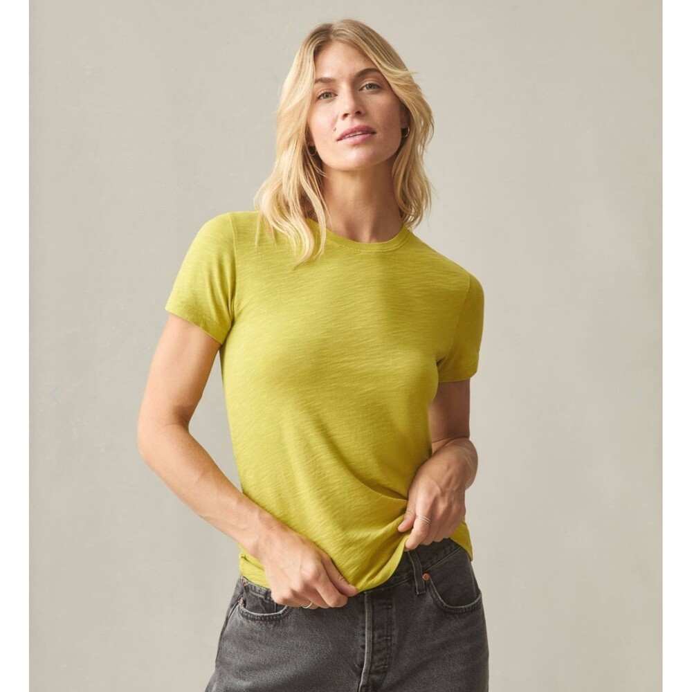 American Giant T-Shirt Womens XS Citronelle Yellow Premium Slub Crew Tee NEW